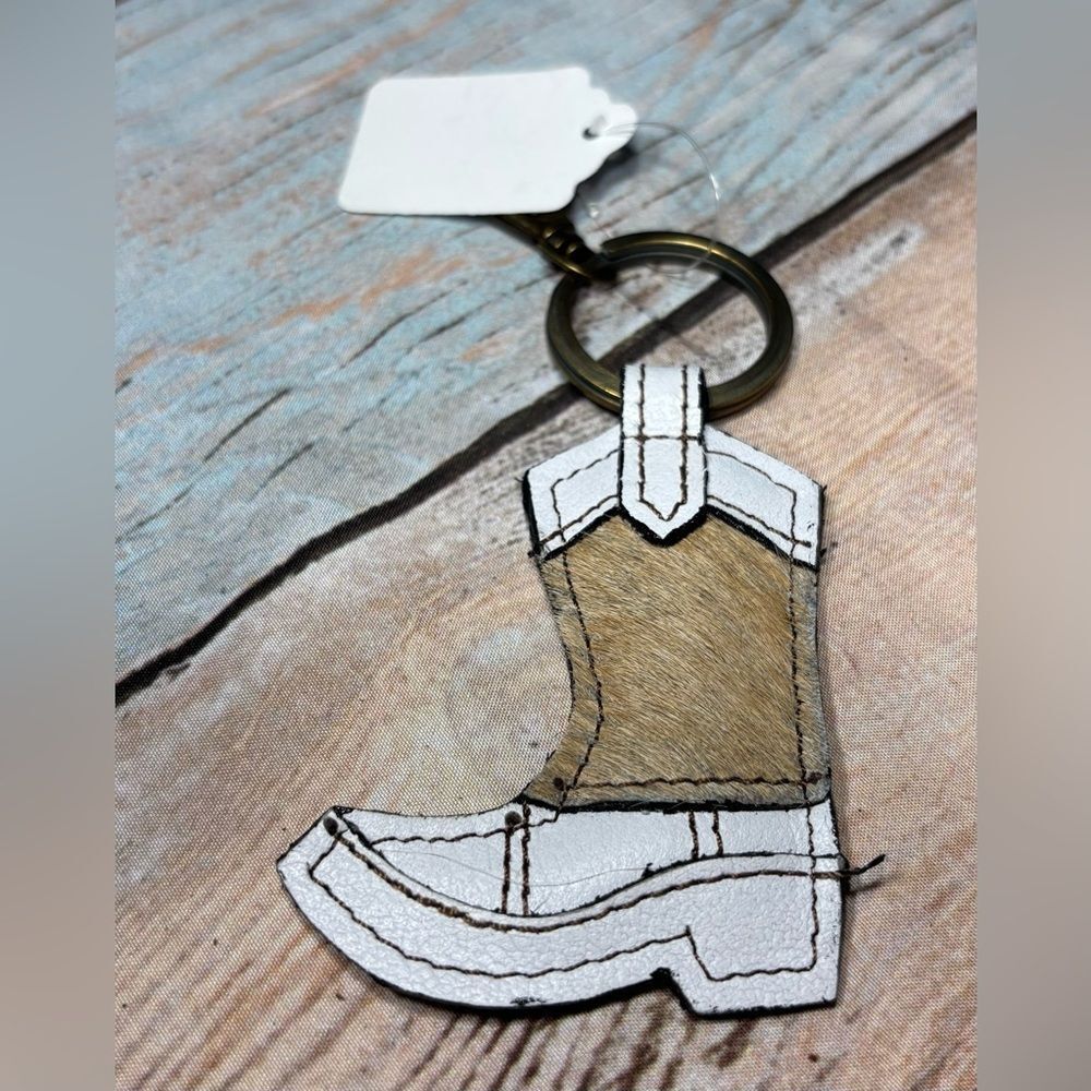 New Cowhide & Leather Cowboy Boot Keychain